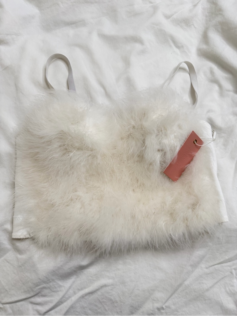 NWT Miss Lola White Faux Feather Corset Crop bustier Top Size Large